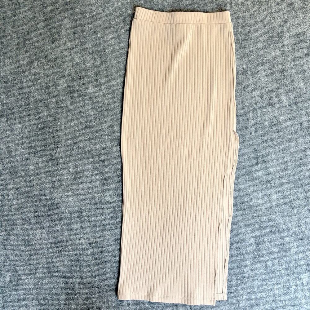 Princess Polly Size 0 Womens Beige Ribbed Maxi Skirt Side Slit Stretch Bodycon